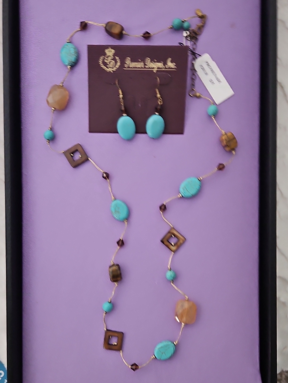 Promenade" (retired)Elegant turquoise and brown beaded Necklace & Earring Set